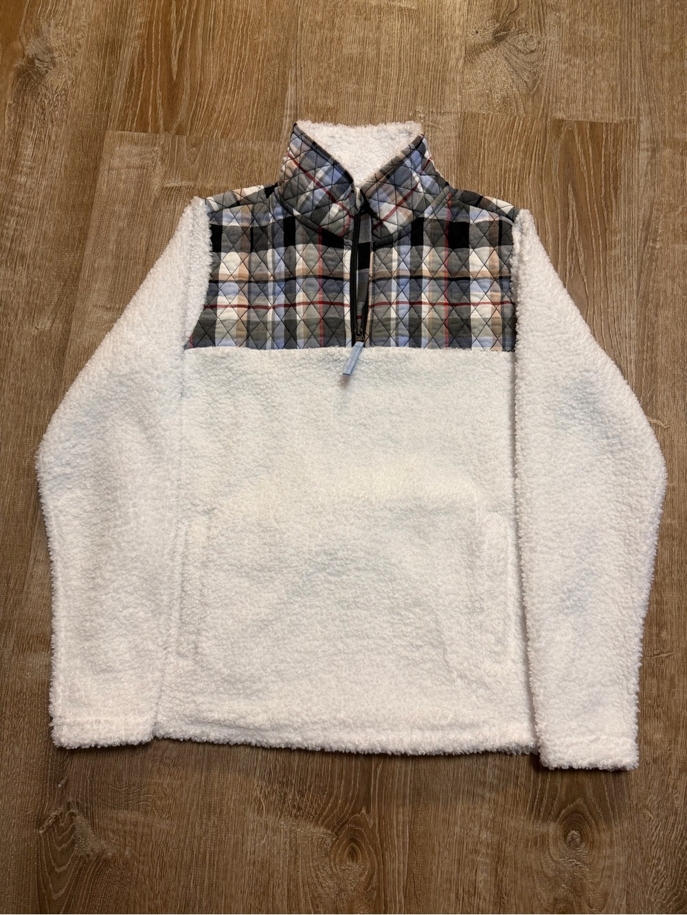 Vera Bradley Women’s Small Plaid Sherpa Pullover Fleece Quarter Zip Cozy Jacket